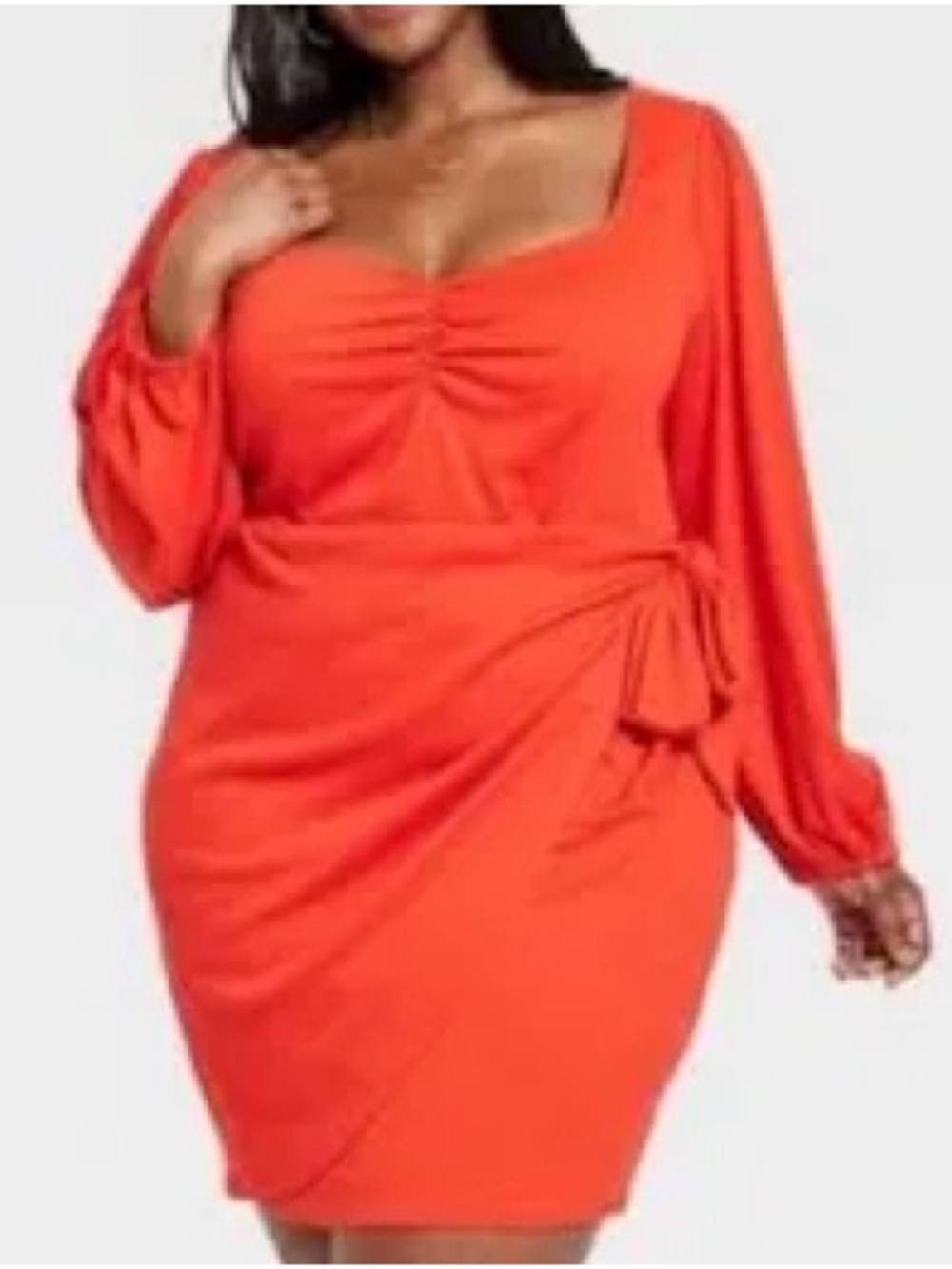 Plus-Size  Red Long-Sleeve Wrap Dress
